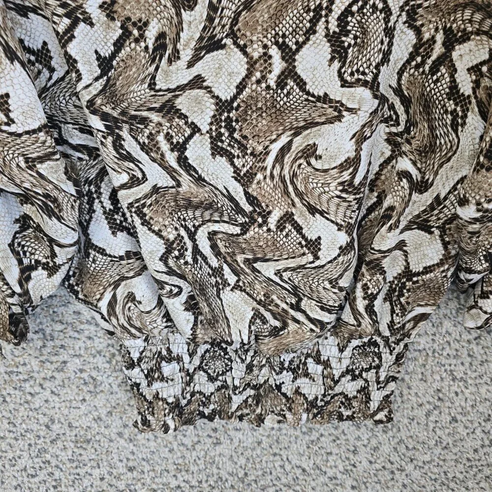 Michael Kors Top Womens XS Brown Snake Print‎ Semi Sheer Blouse Roll Tab Sleeve - Picture 5 of 7